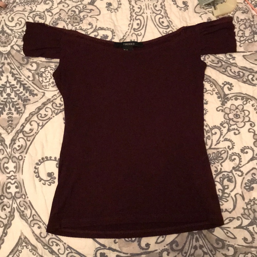 maroon off the shoulder top
